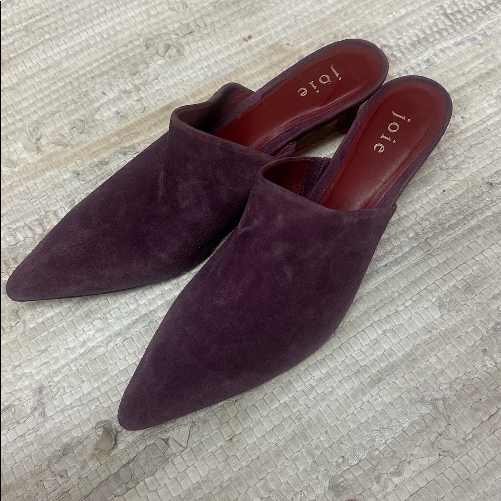 New Joie Womens Karinne Berry Purple Suede Kitten Dressy Mules Shoes - Picture 2 of 8